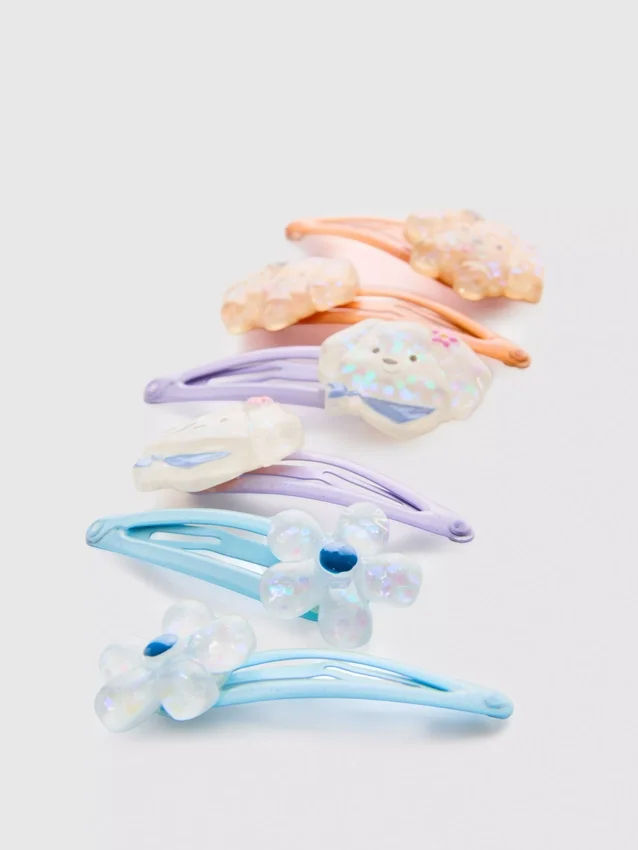 Conjunto de 6 ganchos de cabelo com fecho de mola e pingente em forma de cão