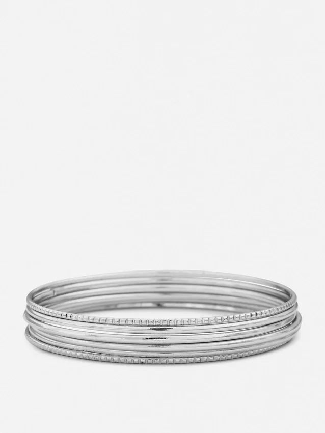 Conjunto de 6 pulseiras de metal polido