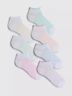 Conjunto de 7 meias curtas com riscas multicoloridas