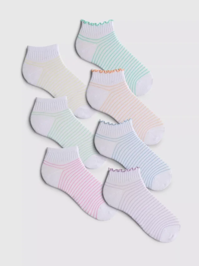 Conjunto de 7 meias curtas com riscas multicoloridas