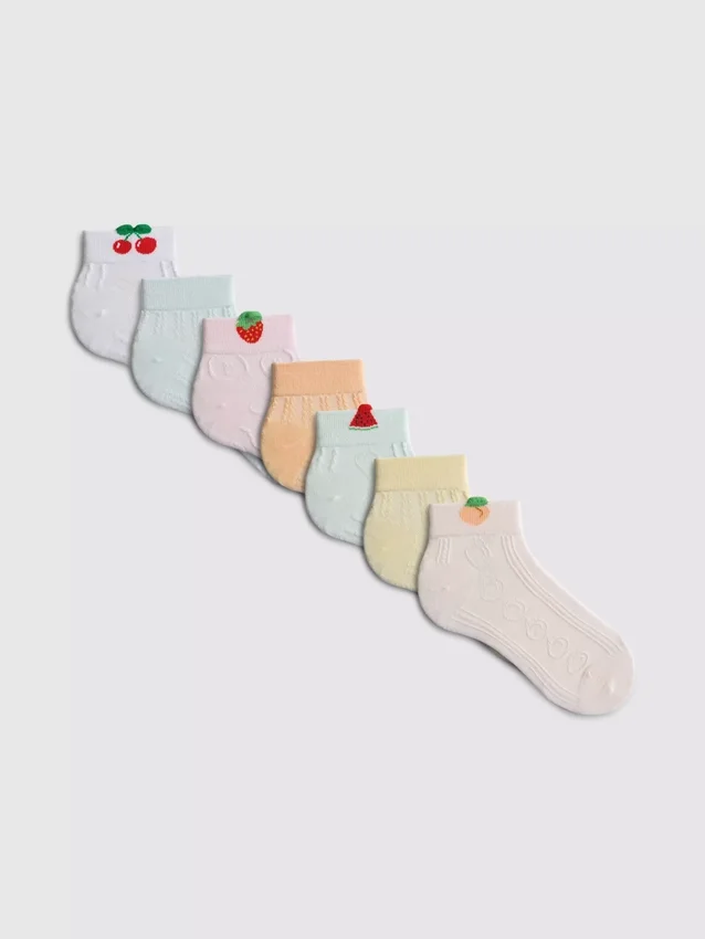 Conjunto de 7 pares de meias curtas com estampado de frutas