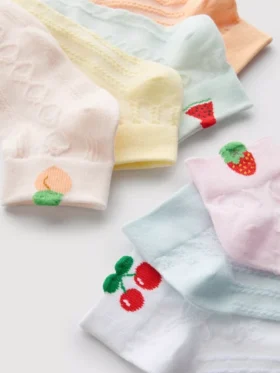 Conjunto de 7 pares de meias curtas com estampado de frutas
