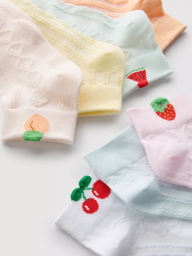 Conjunto de 7 pares de meias curtas com estampado de frutas