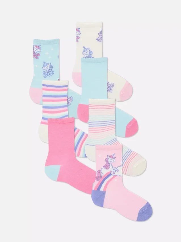Conjunto de 7 pares de meias curtas com unicórnios