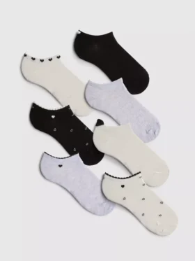 Conjunto de 7 pares de meias curtas de sapatilhas com motivos de corações