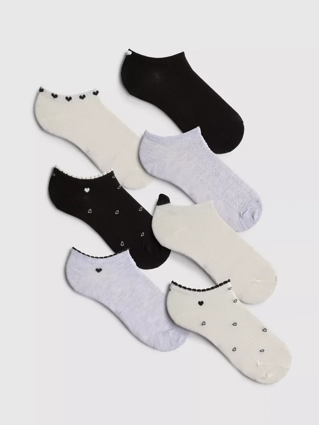 Conjunto de 7 pares de meias curtas de sapatilhas com motivos de corações
