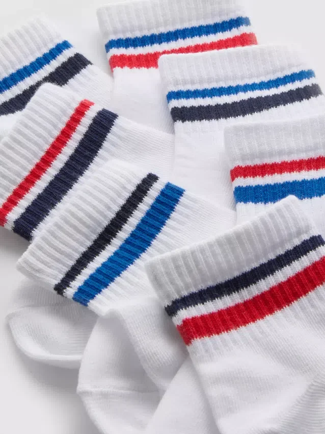Conjunto de 7 pares de meias curtas às riscas