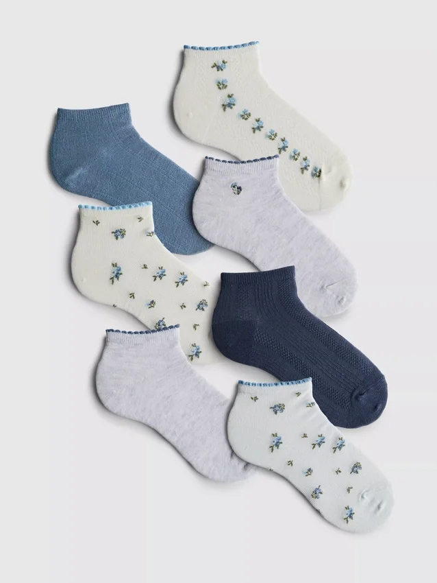 Conjunto de 7 pares de meias de sapatilhas com padrão delicado