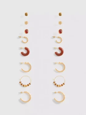 Conjunto de 9 brincos de pressão e argolas