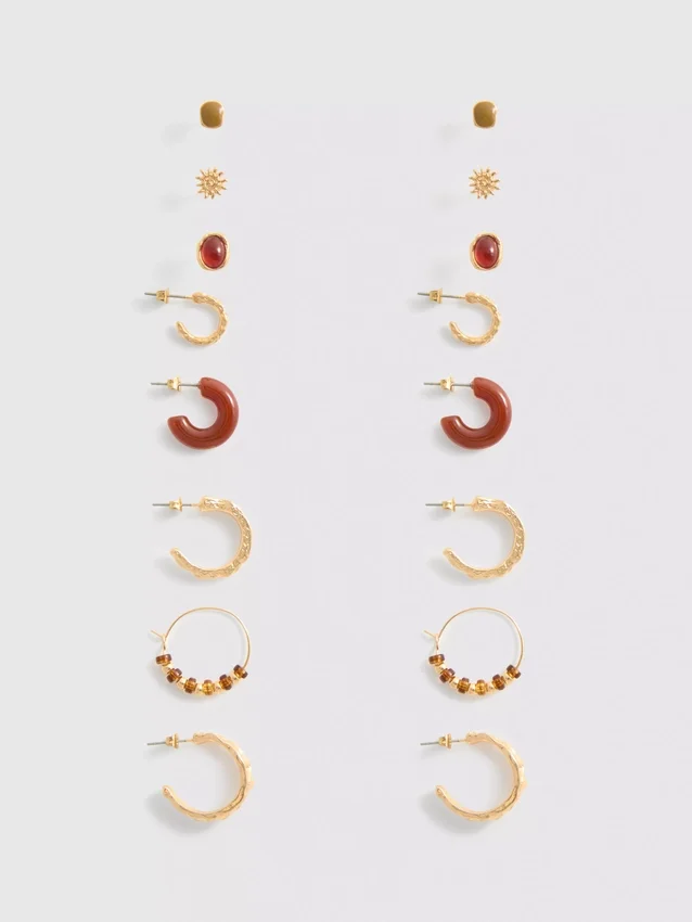 Conjunto de 9 brincos de pressão e argolas
