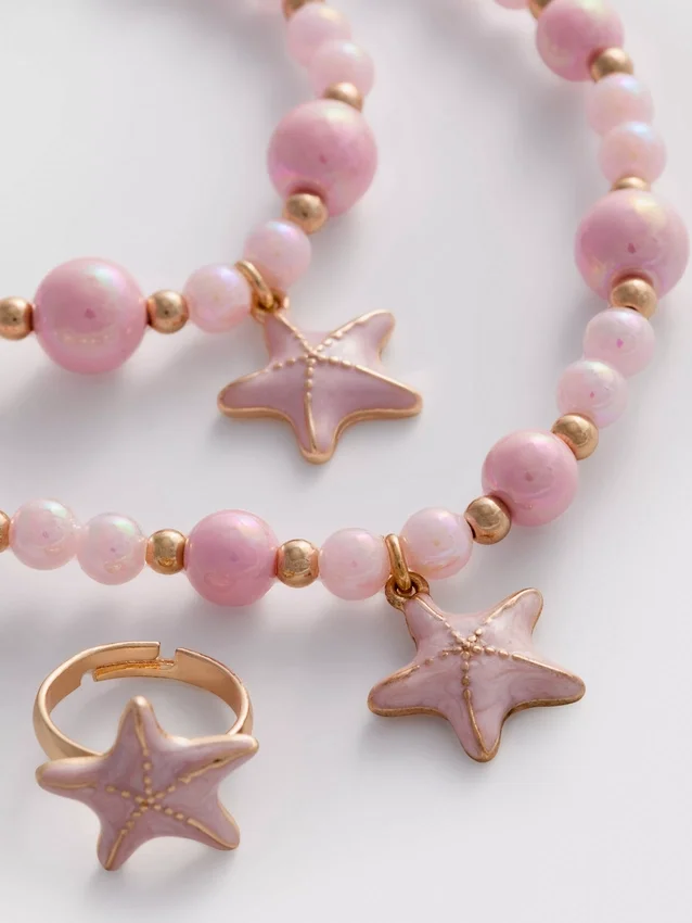Conjunto de joias de 3 peças com pingentes em forma de estrela-do-mar