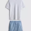 Conjunto de pijama curto às riscas de calções