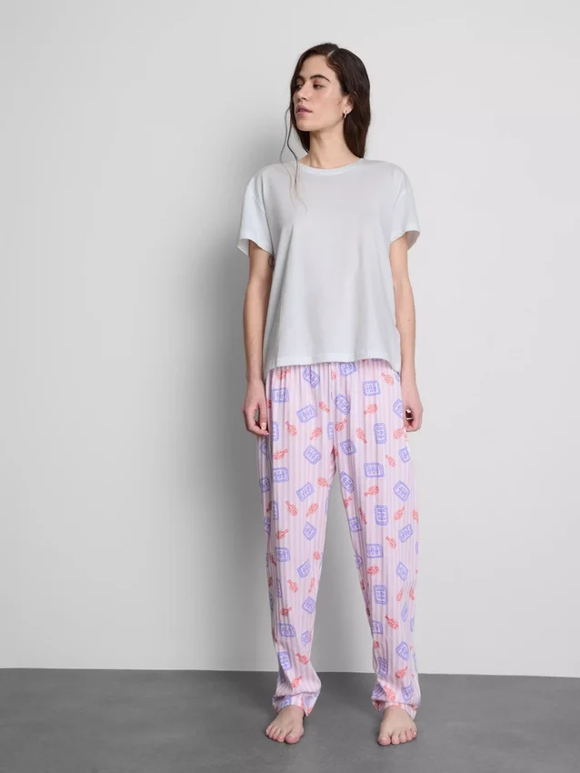Conjunto de pijama de algodão estampado