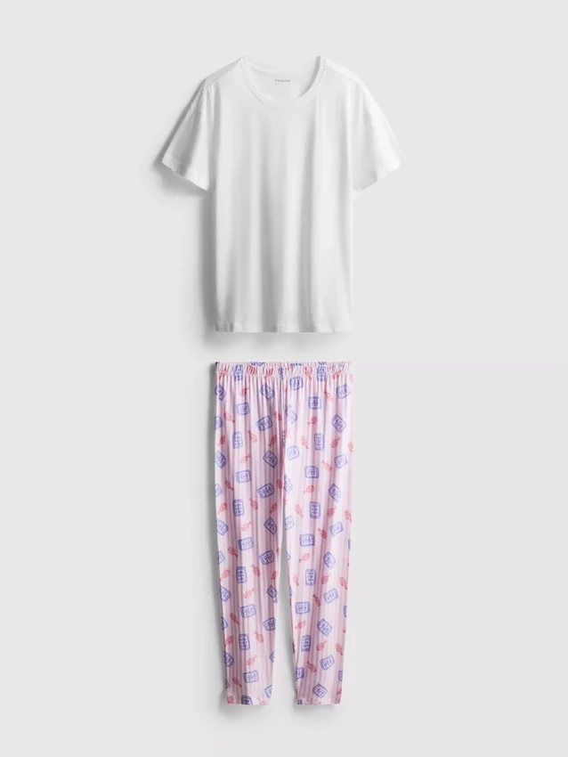Conjunto de pijama de algodão estampado