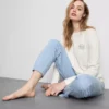 Conjunto de pijama de algodão estampado com gola redonda