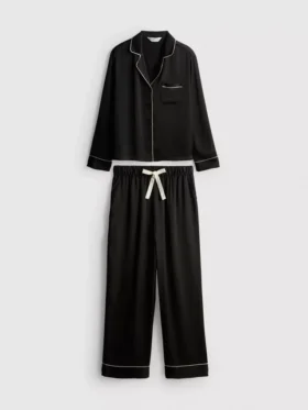 Conjunto de pijama estilo boyfriend com debrum em cetim