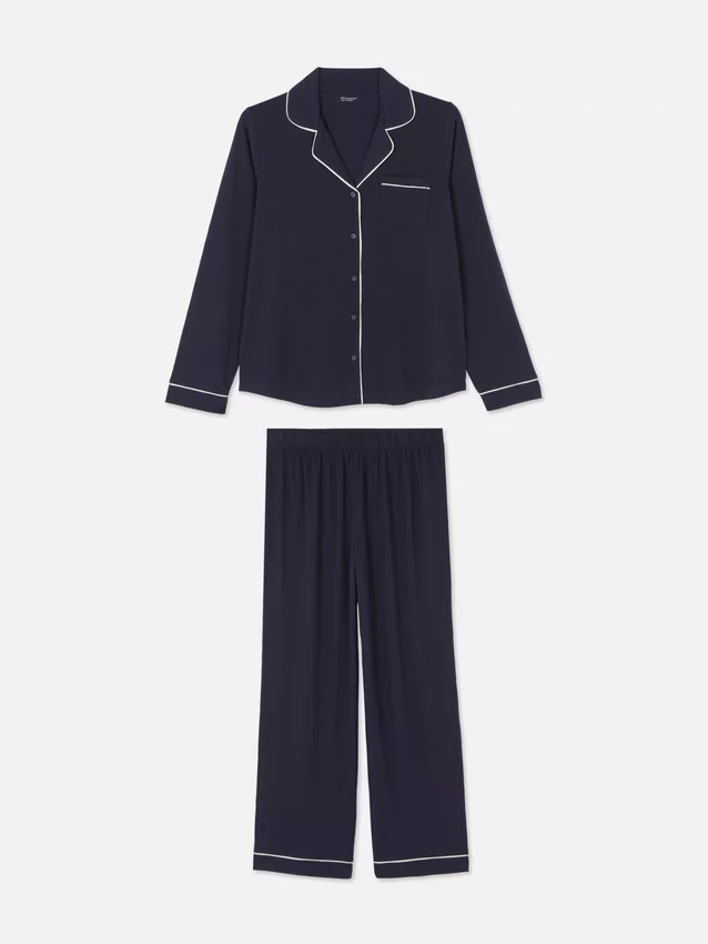 Conjunto de pijama estilo «boyfriend» de manga comprida em malha jersey