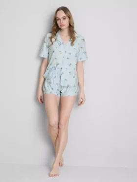 Conjunto de pijamas curto estilo «boyfriend» com estampado «Breakfast»