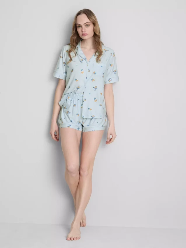 Conjunto de pijamas curto estilo «boyfriend» com estampado «Breakfast»