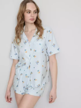 Conjunto de pijamas curto estilo «boyfriend» com estampado «Breakfast»