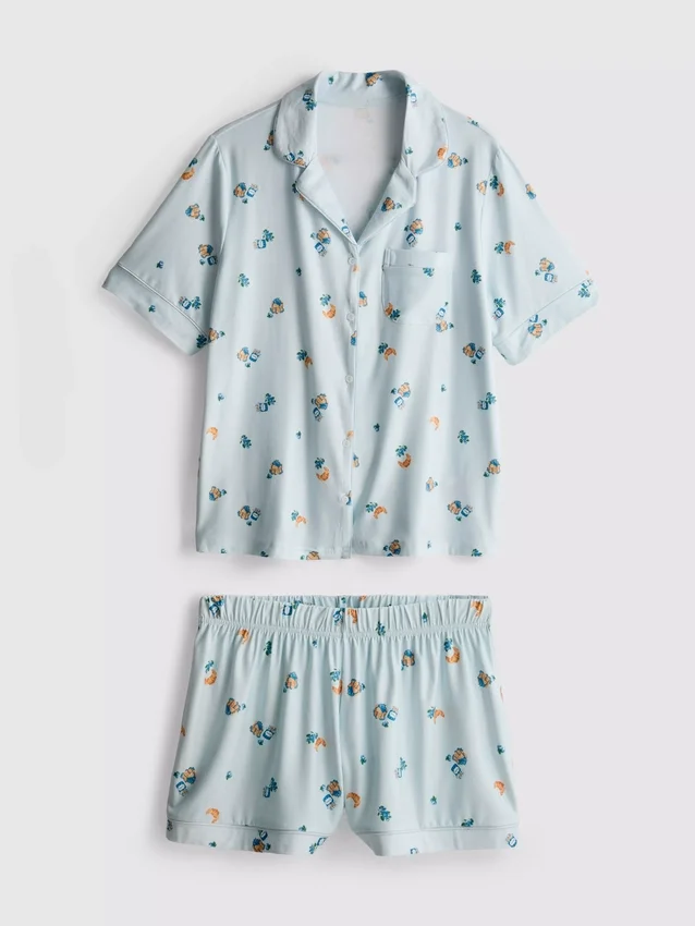 Conjunto de pijamas curto estilo «boyfriend» com estampado «Breakfast»