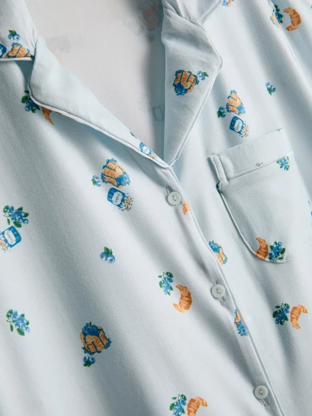 Conjunto de pijamas curto estilo «boyfriend» com estampado «Breakfast»