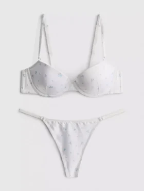 Conjunto de roupa interior push-up em cetim floral
