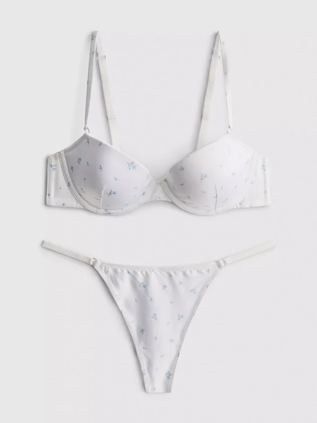 Conjunto de roupa interior push-up em cetim floral