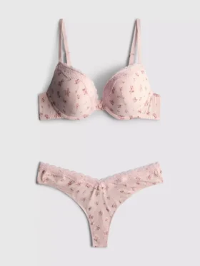 Conjunto de sutiã push-up estampado e tanga
