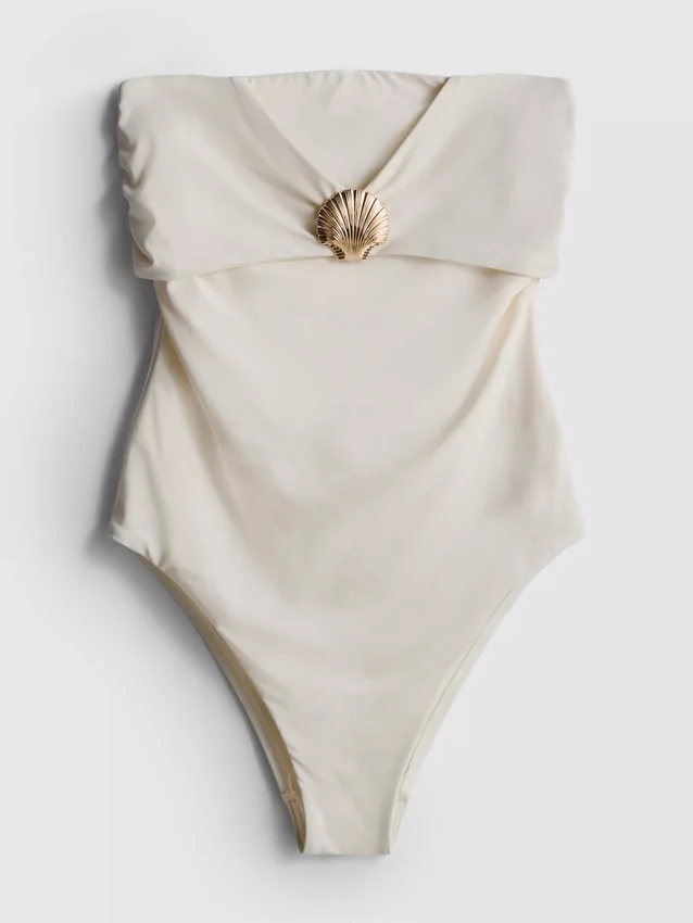Fato de banho bandeau com detalhes em conchas