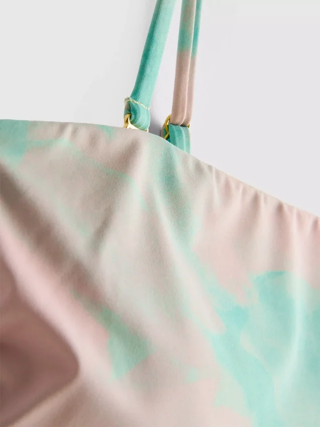 Fato de banho com franzido e estampado panorâmico