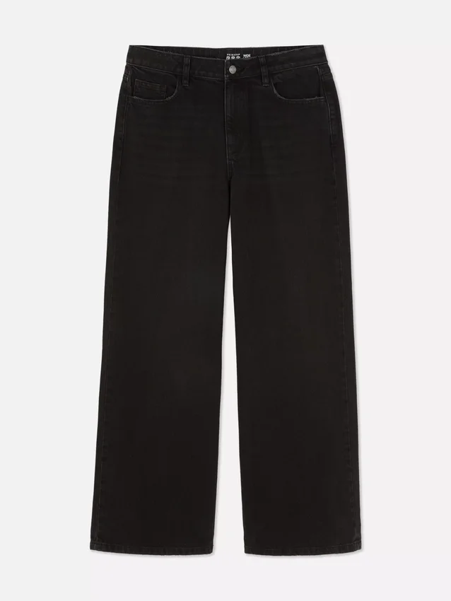 Jeans de cintura média e perna larga