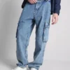 Jeans de ganga cargo largos de cintura média