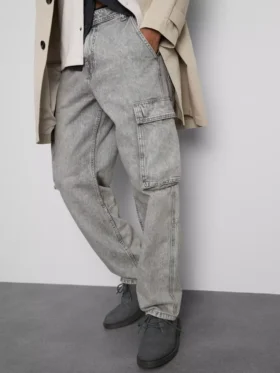 Jeans de ganga cargo largos de cintura média