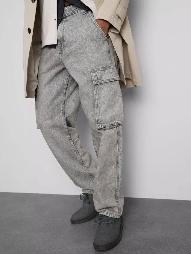 Jeans de ganga cargo largos de cintura média