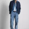 Jeans de ganga cargo largos de cintura média