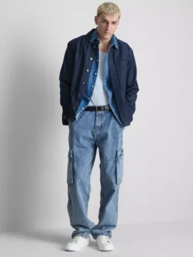 Jeans de ganga cargo largos de cintura média