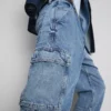 Jeans de ganga cargo largos de cintura média