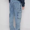 Jeans de ganga cargo largos de cintura média