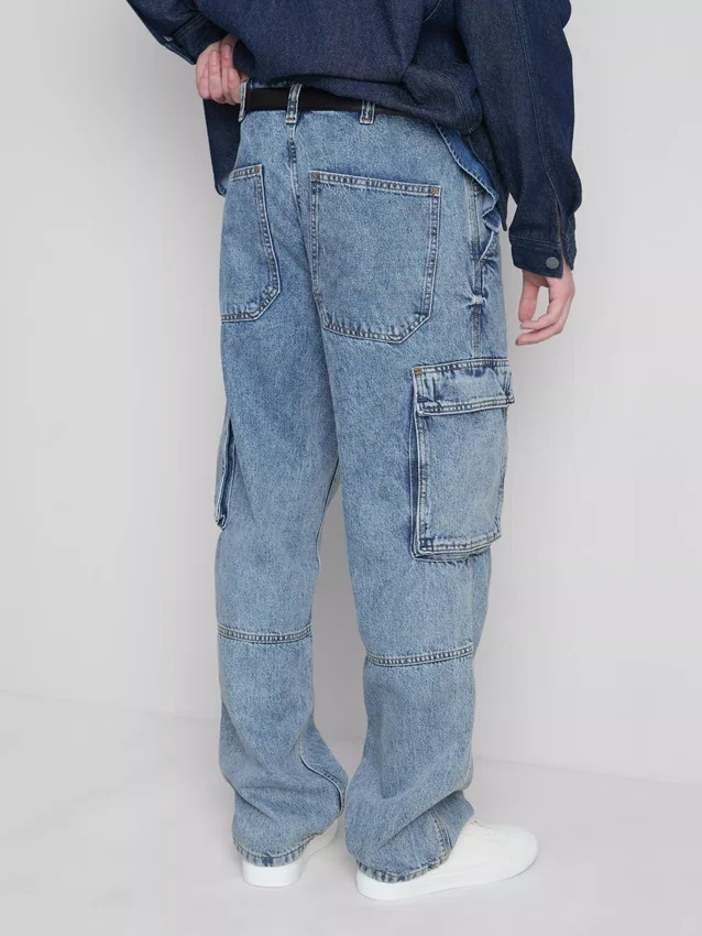 Jeans de ganga cargo largos de cintura média