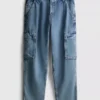 Jeans de ganga cargo largos de cintura média