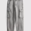 Jeans de ganga cargo largos de cintura média
