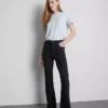 Jeans de ganga de algodão, cintura média e perna larga