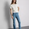 Jeans de ganga de algodão, cintura média e perna larga