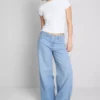 Jeans de ganga de algodão, cintura média e perna larga