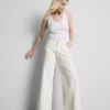 Jeans de ganga de algodão, cintura média e perna larga