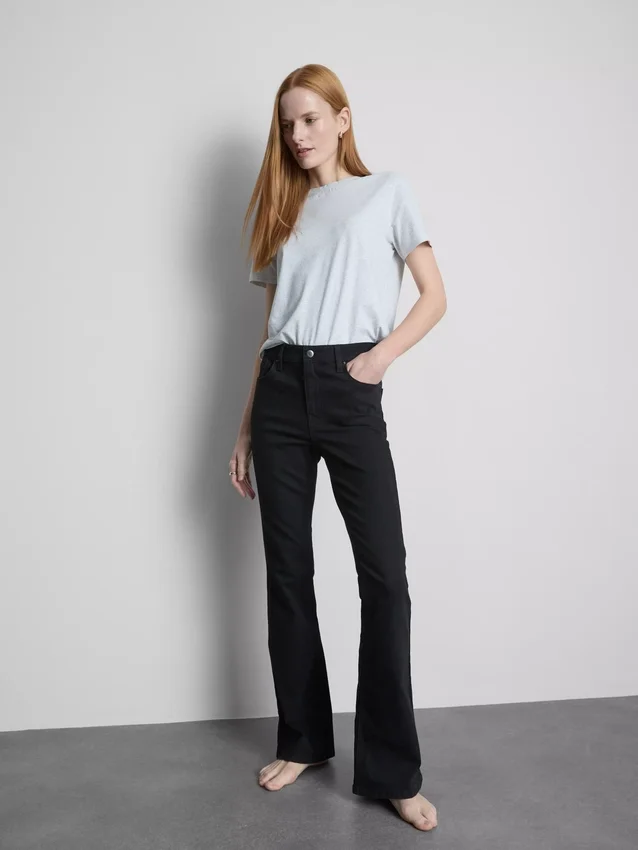Jeans de ganga de algodão, cintura média e perna larga