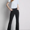 Jeans de ganga de algodão, cintura média e perna larga