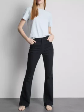 Jeans de ganga de algodão, cintura média e perna larga