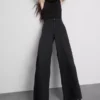 Jeans de ganga de algodão, cintura média e perna larga